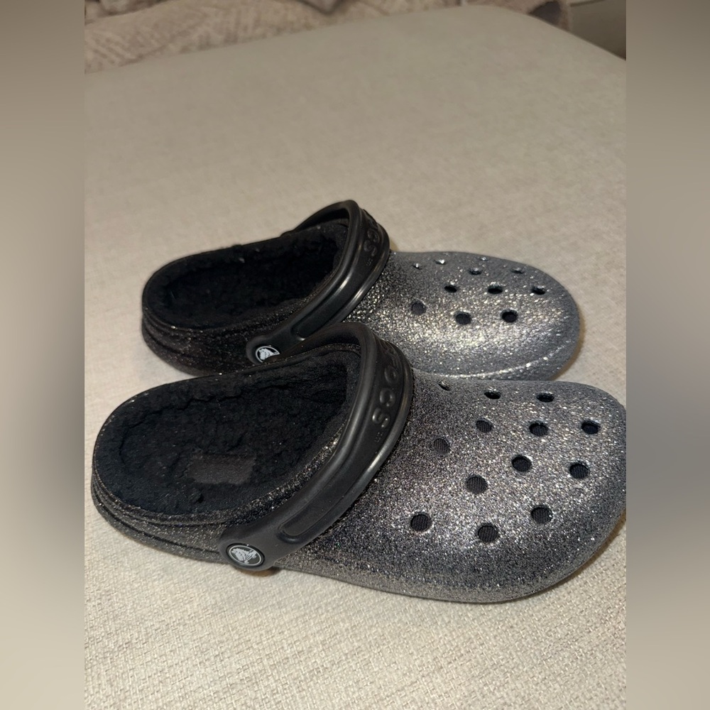 Crocs Black & Silver Glitter Clogs